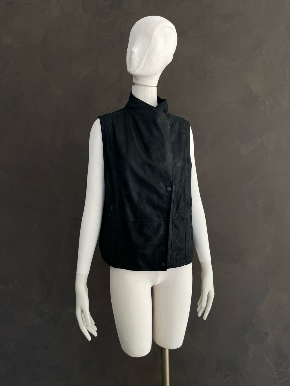 Vince Paper Leather Moto Vest Jacket Dark Olive Charcoal Asymmetric Zip Size L